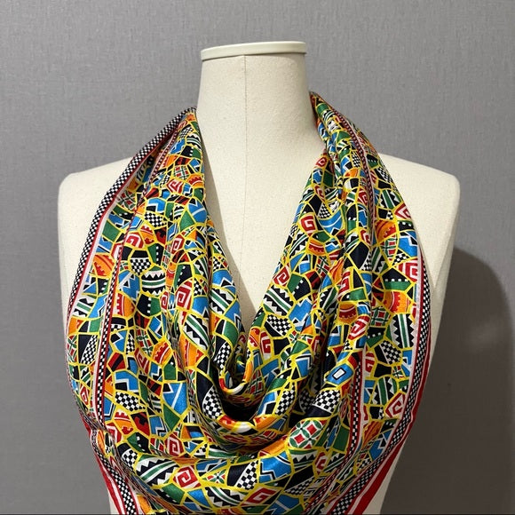 Rainbow Aztec Print Silk Scarf