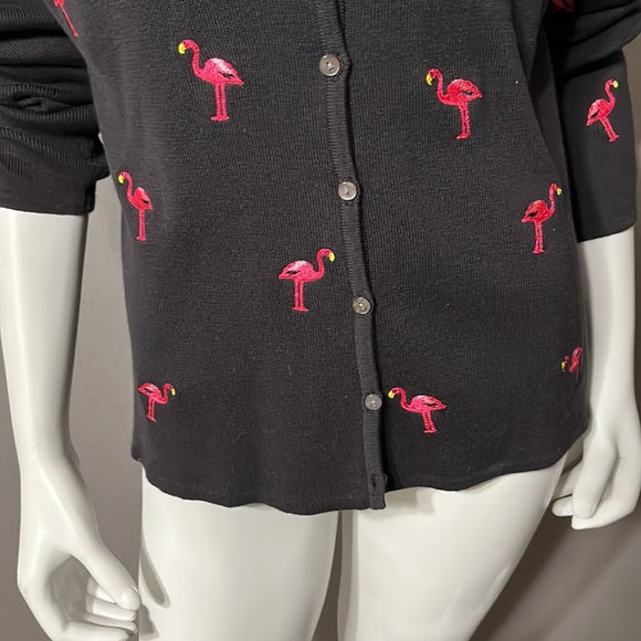 Mercer & Madison Black V-neck Cardigan Flamingo Print Sz- Large