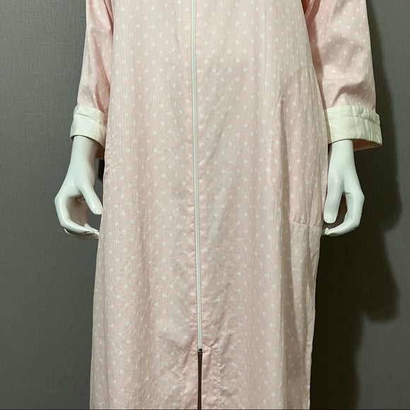 Vintage Miss Elaine Pink Polka Dot Cotton Zip Up Nightgown Sz-Medium