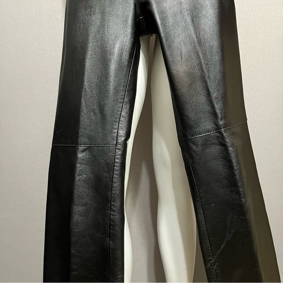 Vintage Hugo Buscati Black Leather Straight Leg Pants Sz-4
