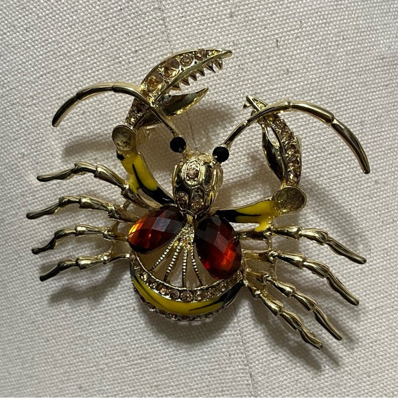 Gold Crab Brooch