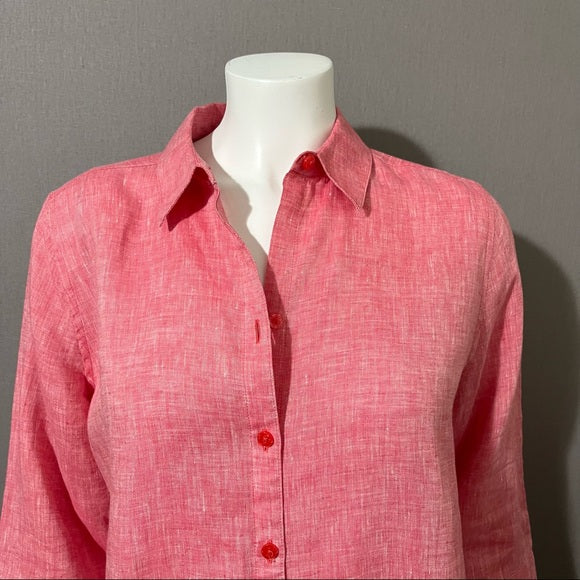 Chico’s Pink Button Front 3/4 Sleeve Shirt Sz 1 (Medium)
