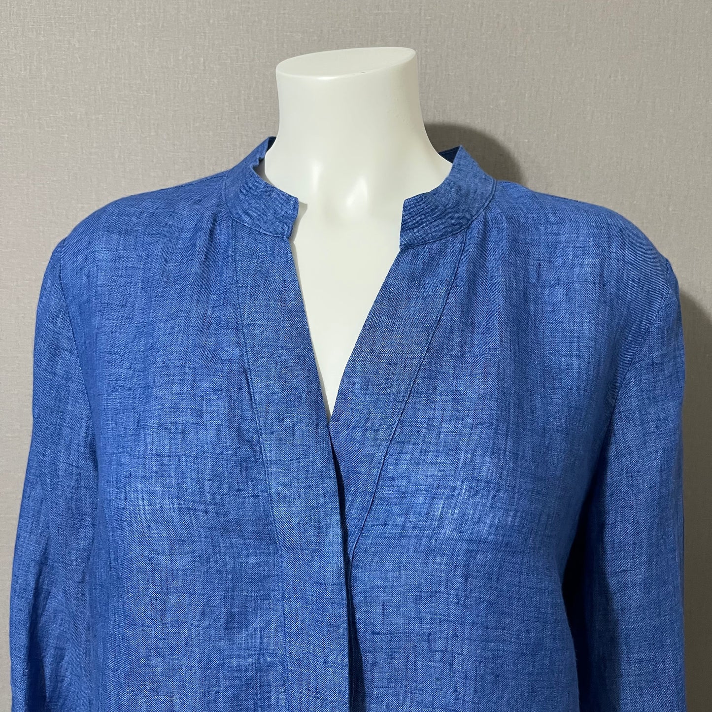 Nic & Zoe Blue 100% Linen Button Front Top Sz-Large