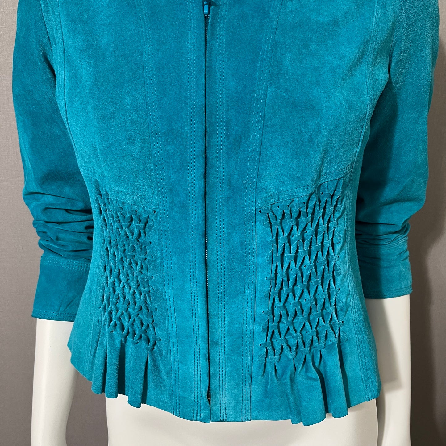 Vintage Yvonne & Marie Turquoise Suede Leather Jacket Sz-4