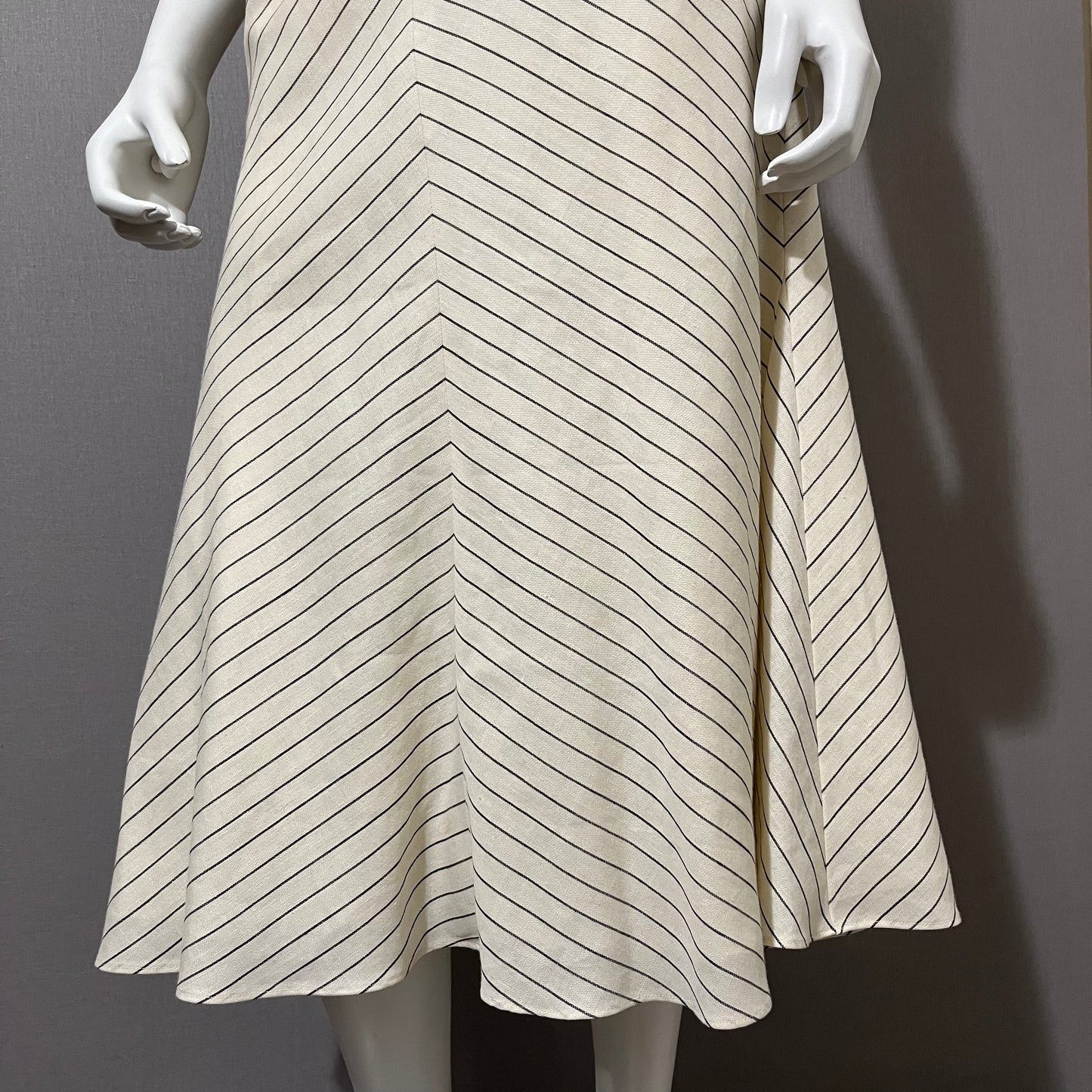 Lauren Ralph Lauren Cream | Stripe Fit & Flare Linen Skirt Sz-12