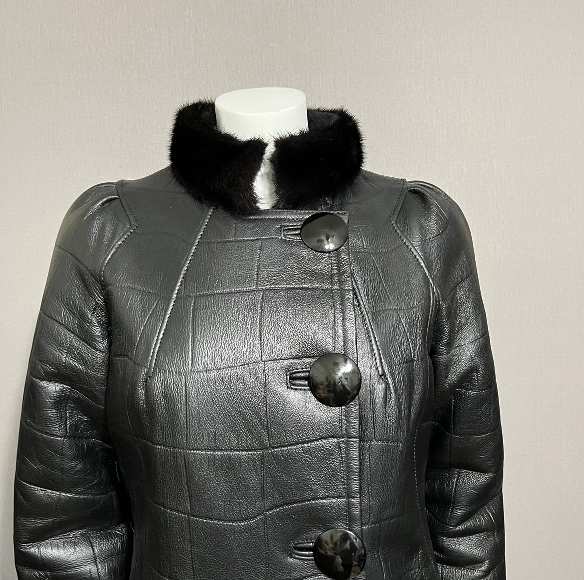 Leather Shearling With Mink Collar Coat