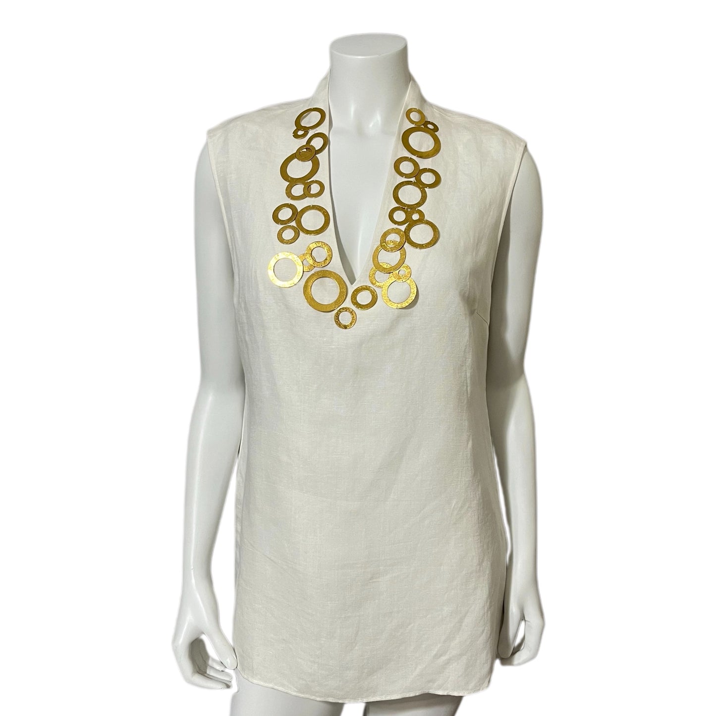 Natorious White V-Neck Sleeveless Linen/Rayon Blend Top Sz-Large