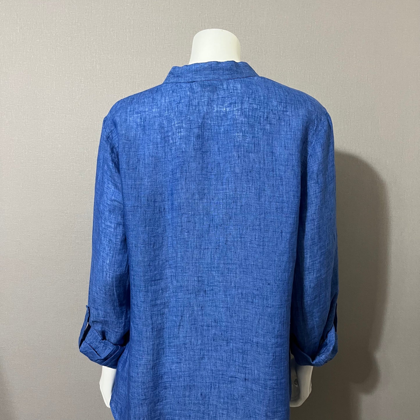 Nic & Zoe Blue 100% Linen Button Front Top Sz-Large