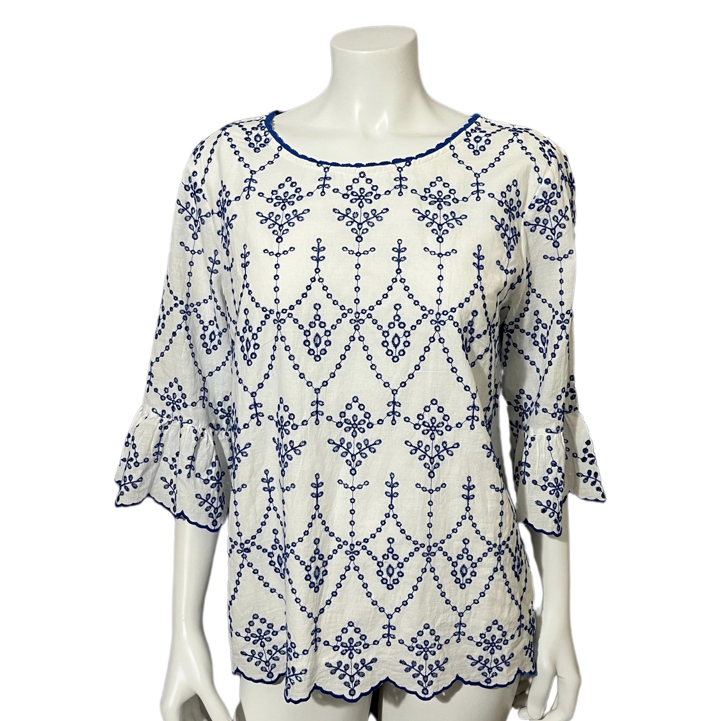 Sundance White | Blue Eyelet Scalloped Hem Top Sz-Large