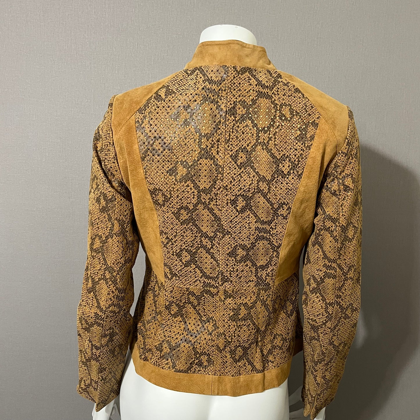 Vintage CHI-Carlos Falchi Brown Snake Scale Print Suede Leather Jacket Sz-Xtra Small