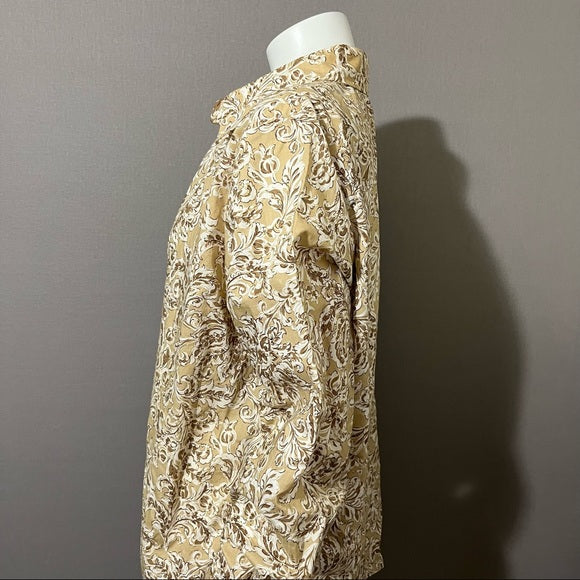 Jones New York Brown Leaf Print Cotton Button Front Shirt Sz-1X