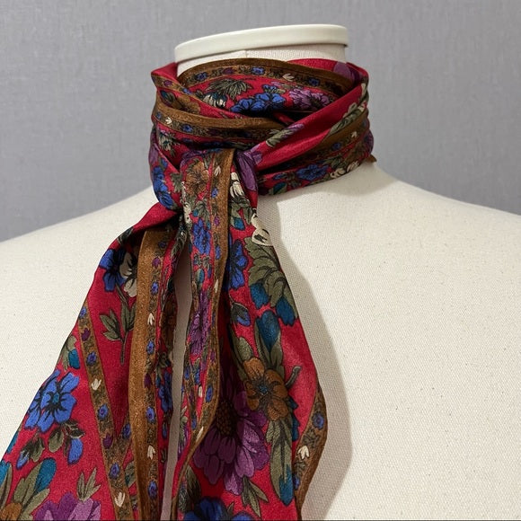 Red Floral Silk Scarf