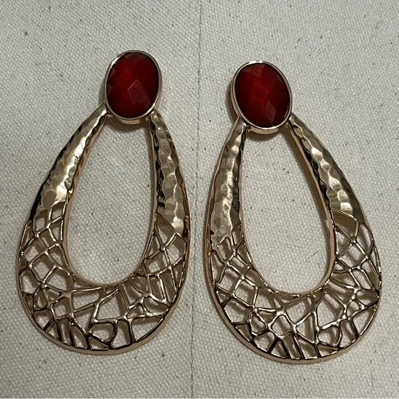 Red | Gold Artsy Hoop Statement Earrings