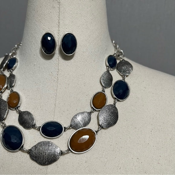 Silver | Green | Brown Earring & Necklace Set