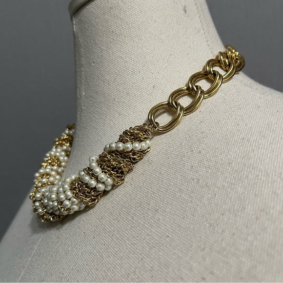 Gold Pearl Chain Statement Necklace