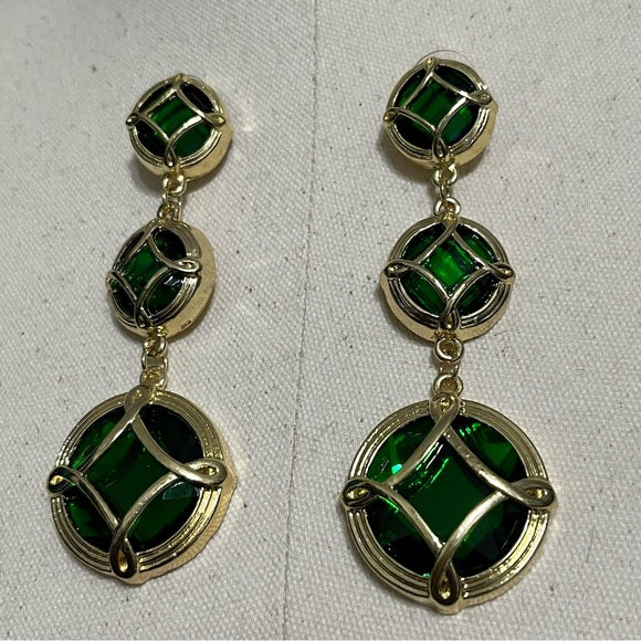 Gold | Emerald 3 Tier Earring