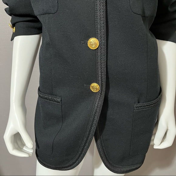 Vintage J.H. Collectibles Black 100% Wool Gold Button Front Blazer Sz-14 W