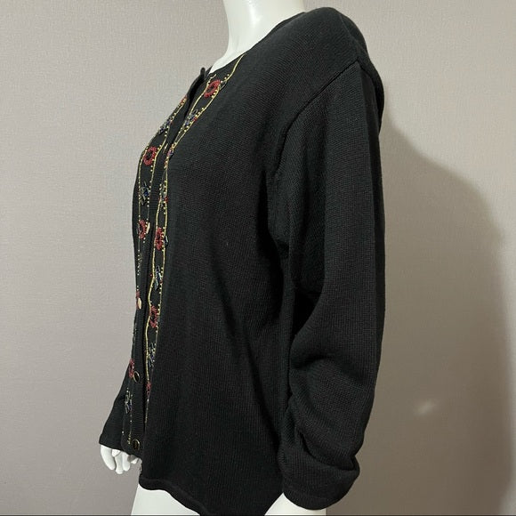 Leslie Fay Black With Sequin Detail Button Front Cardigan Sz- Xtra Large
