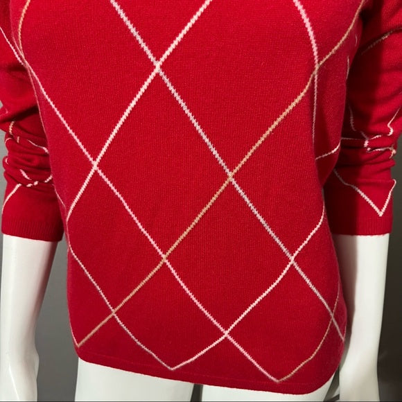 Lands End Red Diamond Print 100% Cashmere Sweater Sz-Small