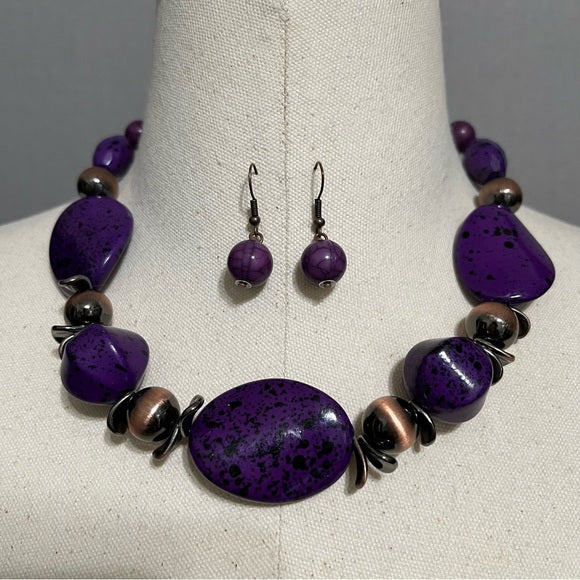 Purple Stone Necklace & Earring Set