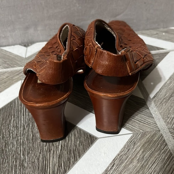 Cole Haan Cognac Slide in Sling Back Leather Mules Sz-6 1/2 B