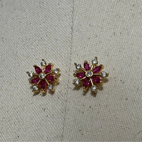 Pink | Gold Flower Stud Earrings