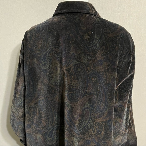 Jones New York Paisley Velvet Button Front Shirt Sz-1X