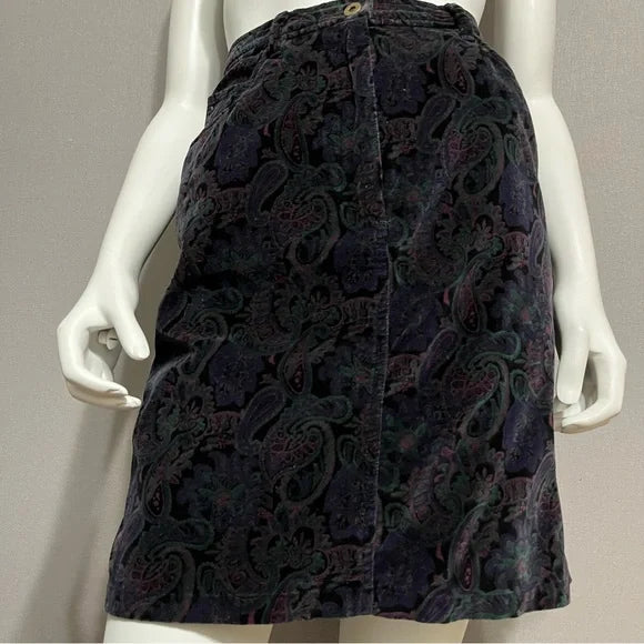 Vintage Jones New York Purple Velvet Paisley Cotton Pencil Skirt Sz-8
