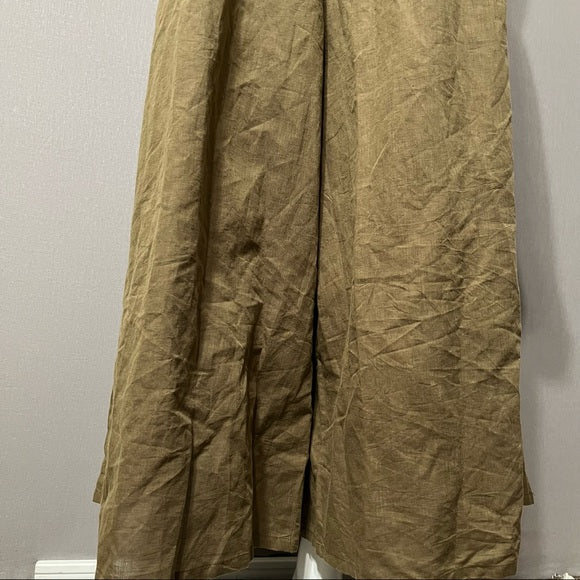 World Market Olive Green Linen/Cotton Wide Leg Jumpsuit Sz-Lg-XL
