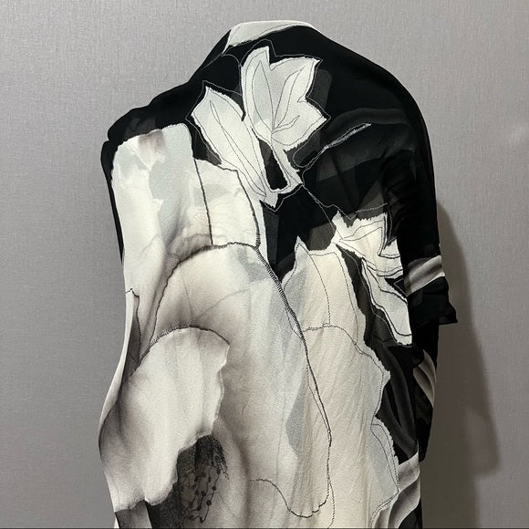 Gottex Black | White Sheer Silk Floral Scarf