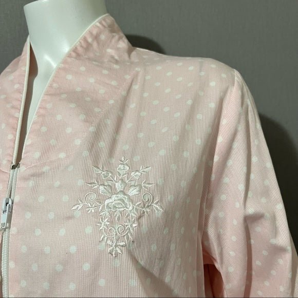 Vintage Miss Elaine Pink Polka Dot Cotton Zip Up Nightgown Sz-Medium