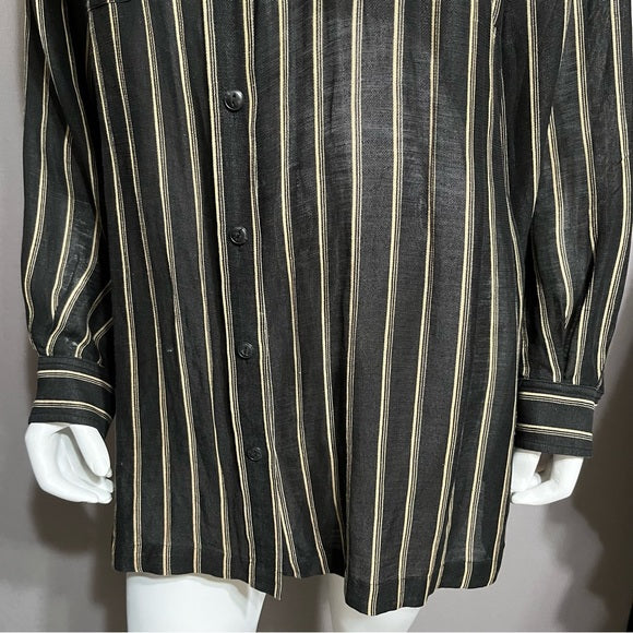 Lauren Ralph Lauren Black/Tan Stripe Silk Linen Shirt Sz-2X