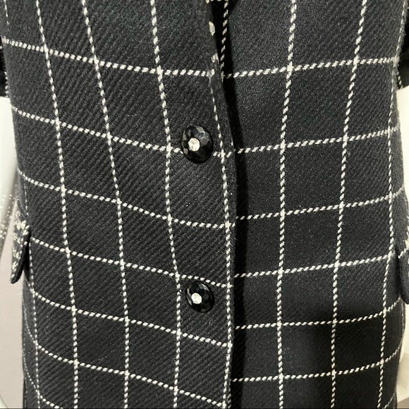 Vintage Criscione Black Windowpane Jeweled Wool Silk Blazer Sz-Large