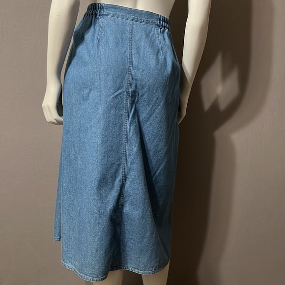 Vintage Liz Claiborne Denim Front Inverted Pleat Denim Cotton Midi Skirt Sz-14P
