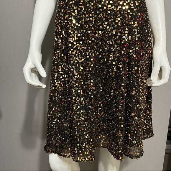 Vintage Oleg Cassini Black Gold Sequin Fit & Flare Dress Sz-12