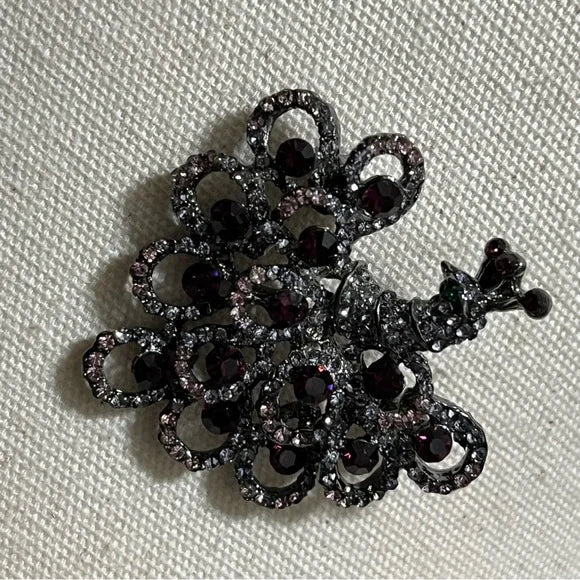 Purple Rhinestones Peacock Brooch