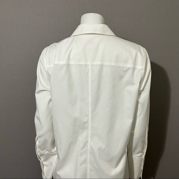 Chico’s White Cotton No Iron Button Front Shirt Sz-1 (Medium)