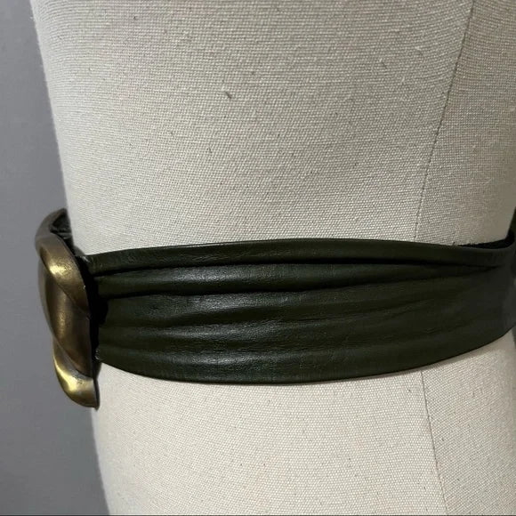 Vintage Green Leather With Large Square Adjustable Buckle Sz-Large