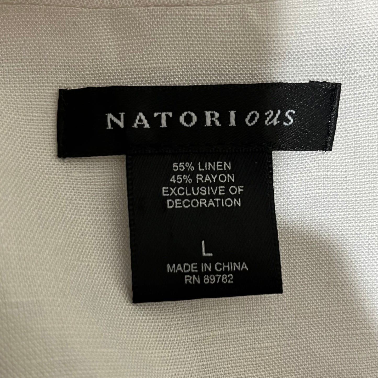 Natorious White V-Neck Sleeveless Linen/Rayon Blend Top Sz-Large
