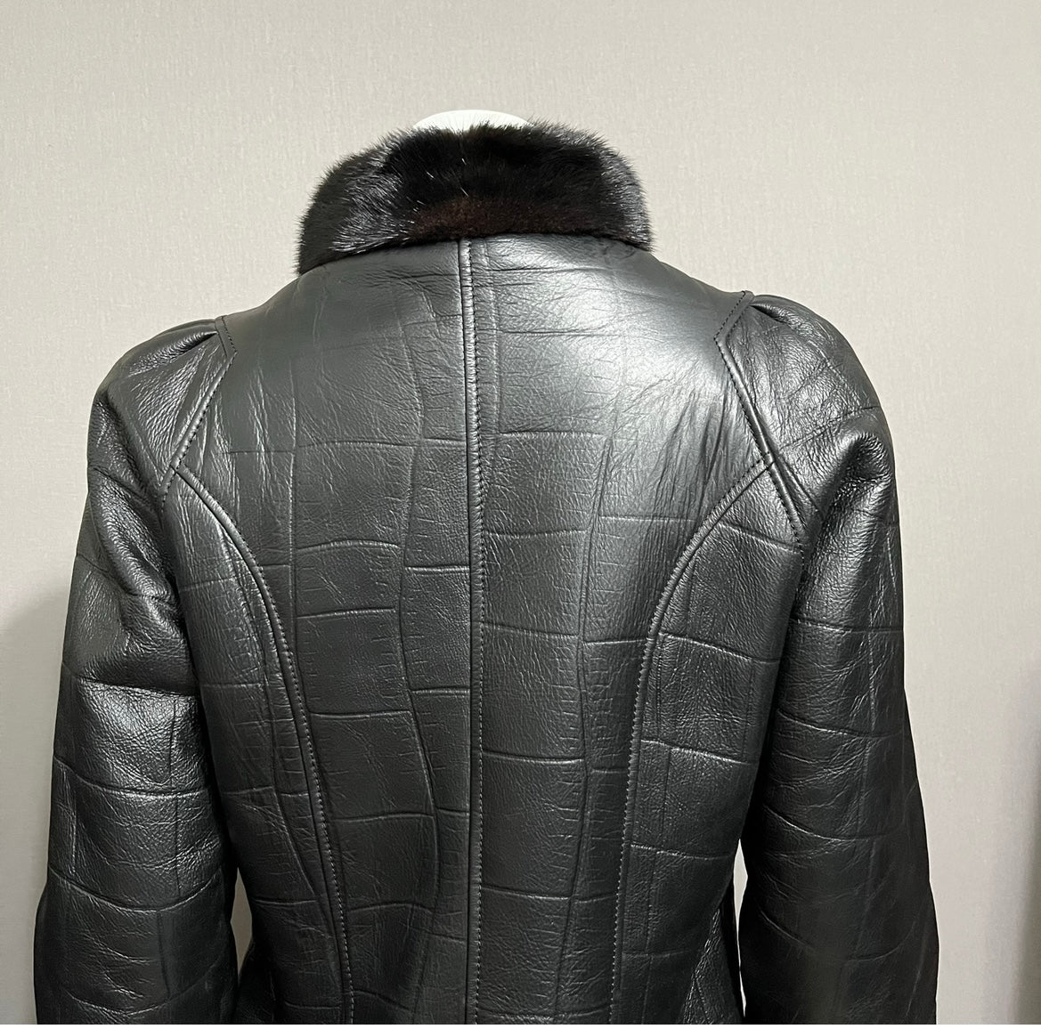 Leather Shearling With Mink Collar Coat
