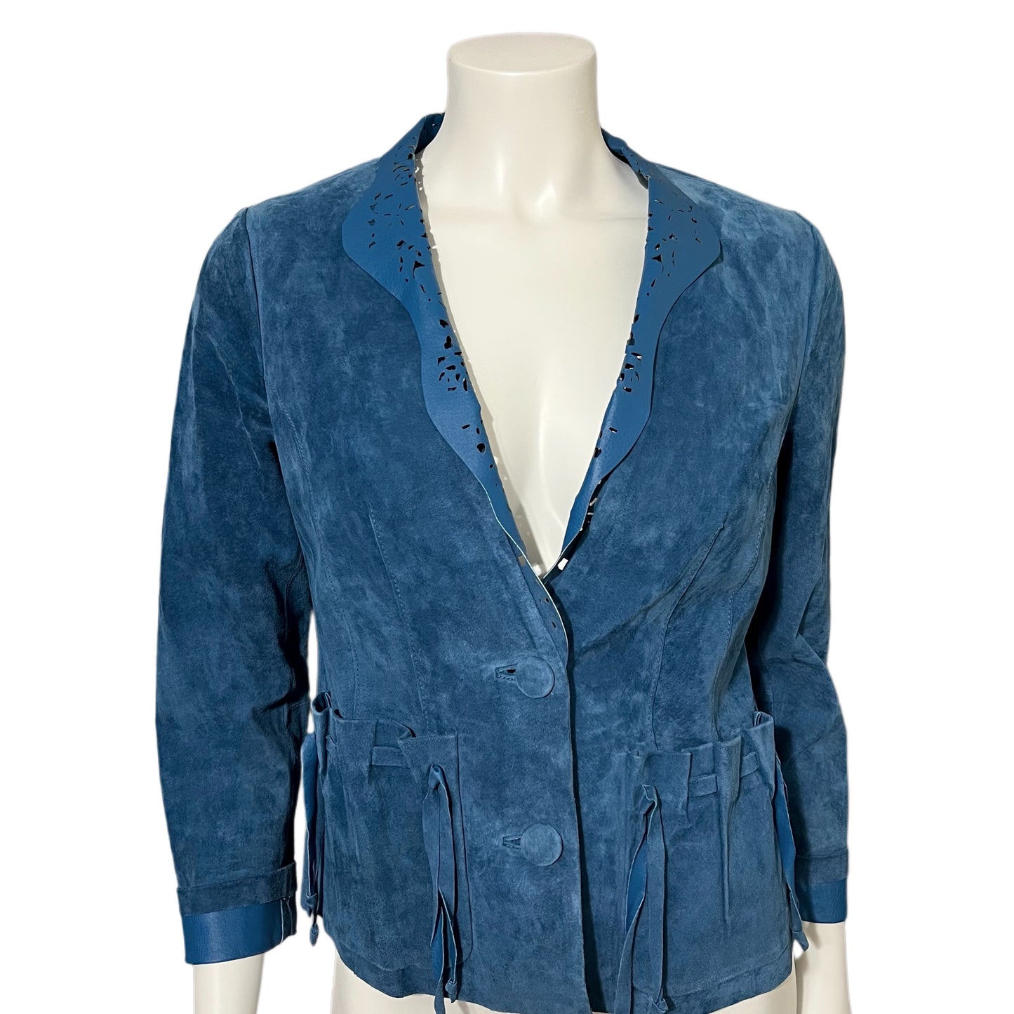 Vintage CHI by Carlos Falchi Blue Suede Leather Jacket Sz-Xtra Small