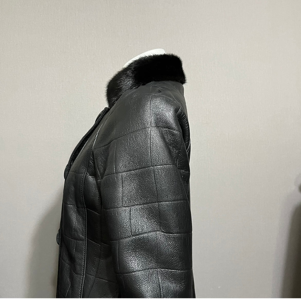 Leather Shearling With Mink Collar Coat