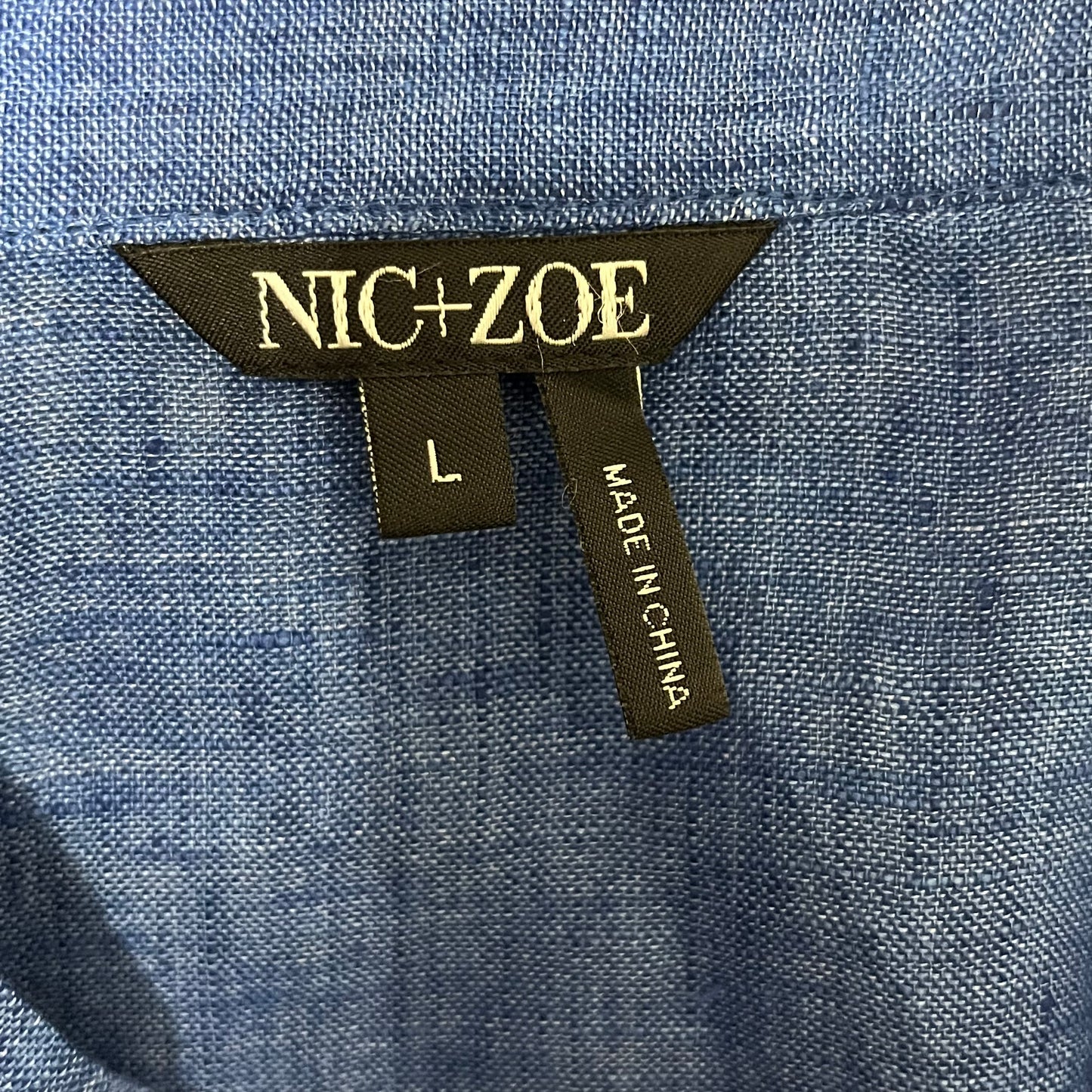 Nic & Zoe Blue 100% Linen Button Front Top Sz-Large