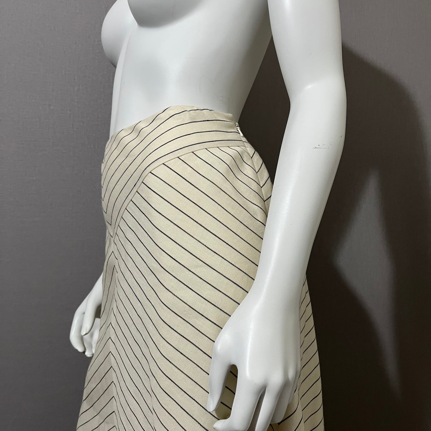 Lauren Ralph Lauren Cream | Stripe Fit & Flare Linen Skirt Sz-12