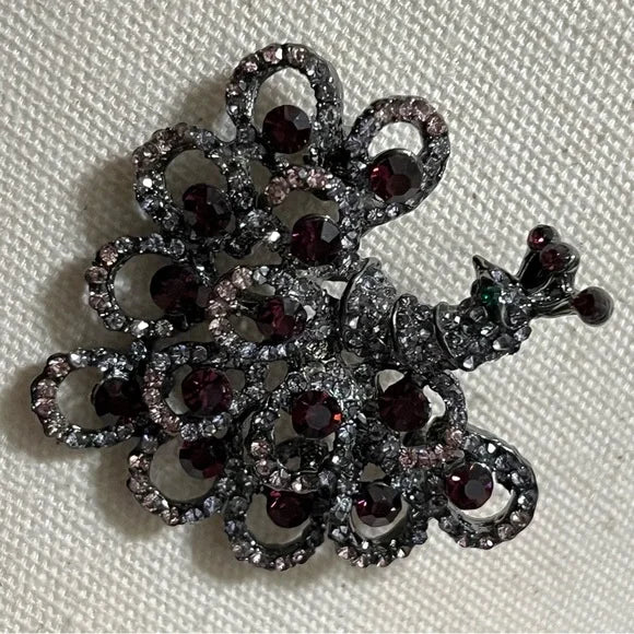 Purple Rhinestones Peacock Brooch