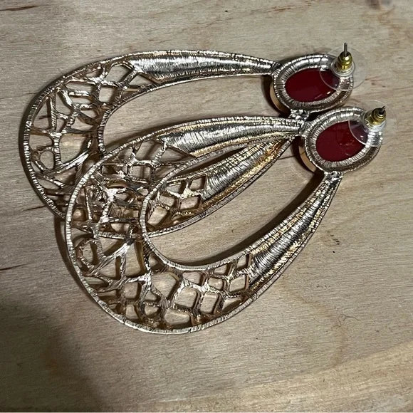 Red | Gold Artsy Hoop Statement Earrings
