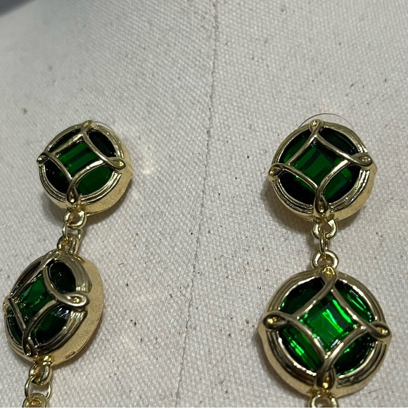 Gold | Emerald 3 Tier Earring