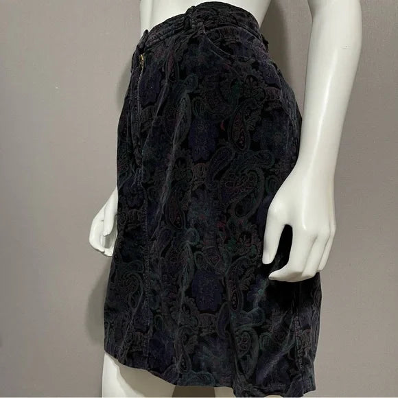 Vintage Jones New York Purple Velvet Paisley Cotton Pencil Skirt Sz-8