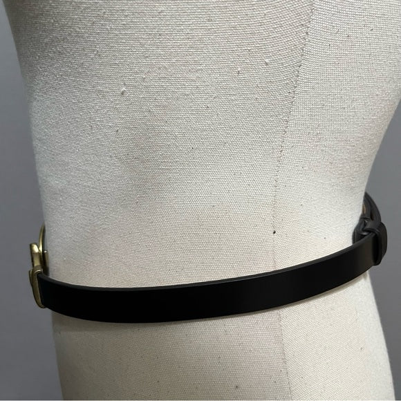 Chicos Chocolate Brown Thin Antique Gold Jeweled Leather Adjustable Belt