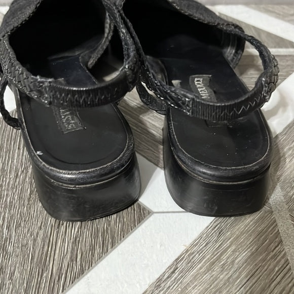 Sesto Meucci Black Square Toe Slip on Sandals Sz- 6 1/2 M